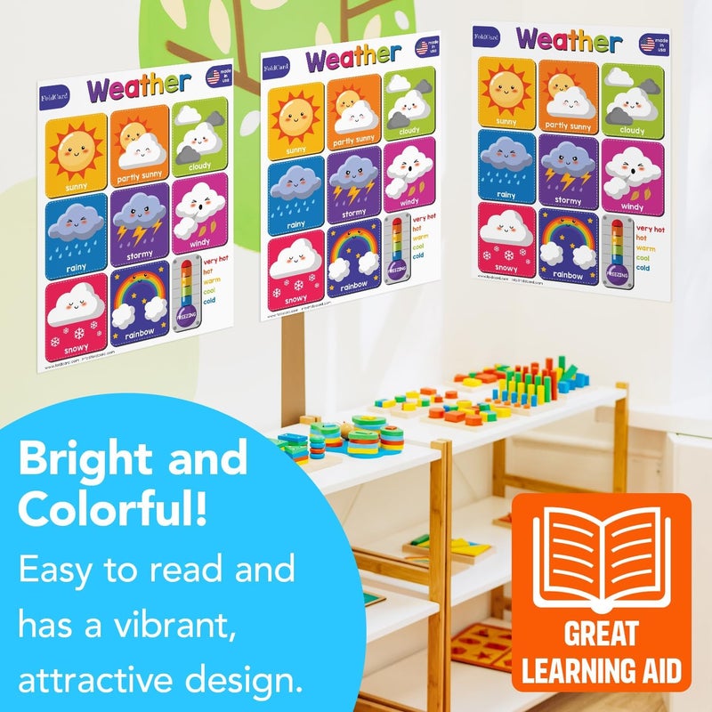 FoldCard Weather Chart for Preschool to Grade 1 Kids – Bright and Colorful Educational Visual/Learning Aid Poster Decoration for Classroom or Home | Glossy Durable Cardstock | 8.5" x 11" | 5 per Pack - Image 5